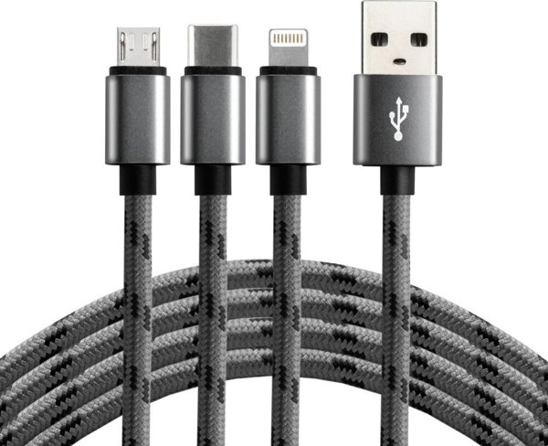Καλώδιο USB EverActive USB-A - USB-C + microUSB + Lightning 1.2 m Γκρι (CBB-1.2MCI)