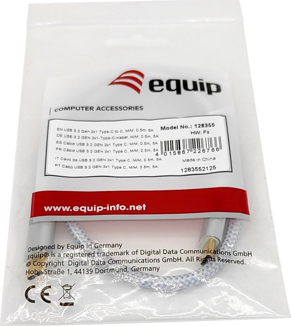 Καλώδιο USB Equip USB-C - USB-C 0.5 m Λευκό (128355)