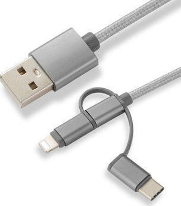 Καλώδιο USB CoreParts USB-A - USB-C + microUSB + Lightning 1 m Γκρι (MOBX-ACC-003)