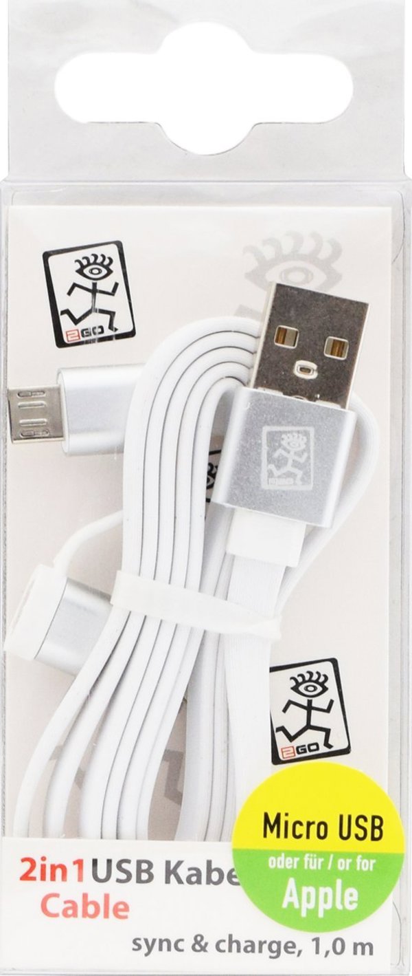 Καλώδιο USB 2GO USB-A - microUSB + Lightning 1 m Λευκό (795637)