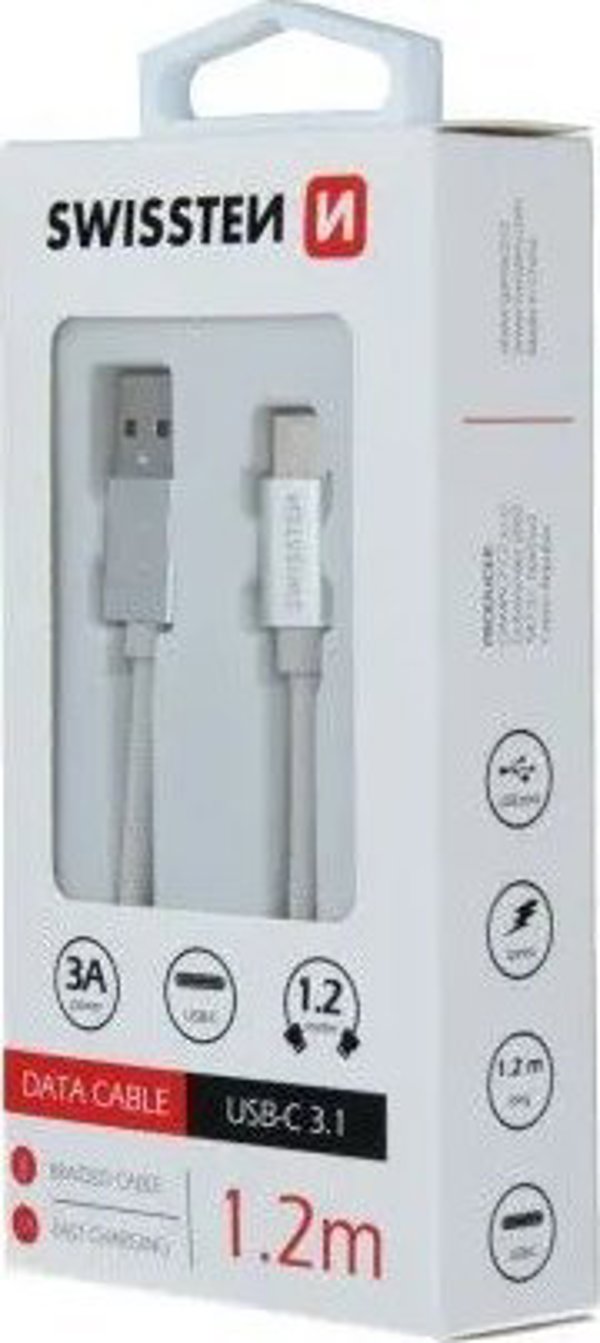 Καλώδιο USB Swissten USB-A - USB-C 1.2 m Λευκό (SW-QU-TYPC-3.1-1.2m-SI)