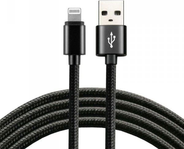 Καλώδιο USB EverActive CBB-2IB USB-A σε Lightning, 2m, Fast Charge, Nylon Braided, Μαύρο
