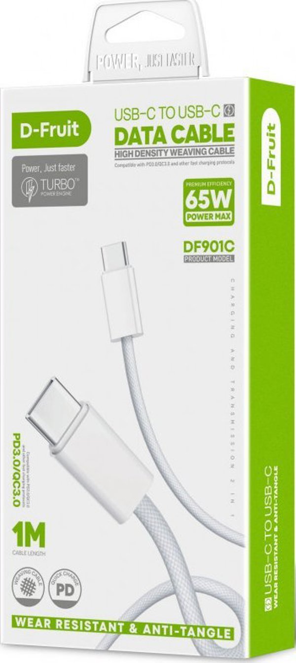 Καλώδιο D-Fruit USB-C - USB-C 1m, λευκό (DF901C)