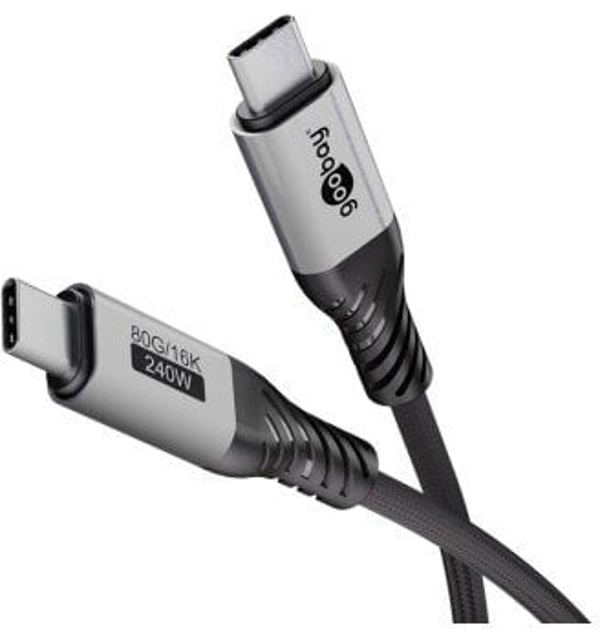 Goobay Καλώδιο USB-C σε USB-C, USB4, 240W, 40 Gbit/s, Power Delivery, Υφασμάτινη Επένδυση, 1.5m