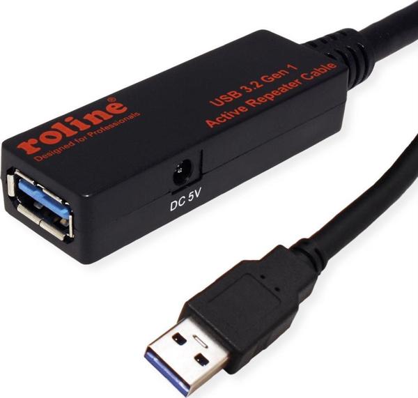 Καλώδιο Roline USB-A σε USB-A 3.2, Αρσενικό - Θηλυκό, 10 m, Μαύρο