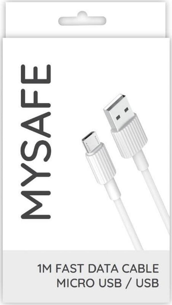 Καλώδιο Mysafe USB-A σε microUSB 2.4A, Γρήγορη Φόρτιση & Μεταφορά Δεδομένων, 1m, Λευκό