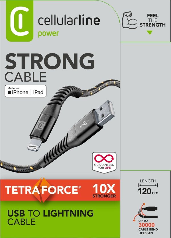 Cellular Line Extreme Καλώδιο Lightning σε USB-A, 1m, MFi Certified, Μαύρο