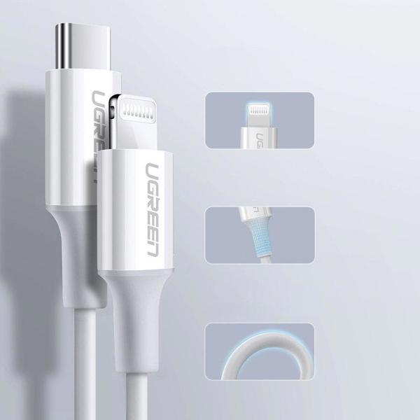 Καλώδιο USB Ugreen USB-C - Lightning 1.5 m Λευκό (6957303867486)