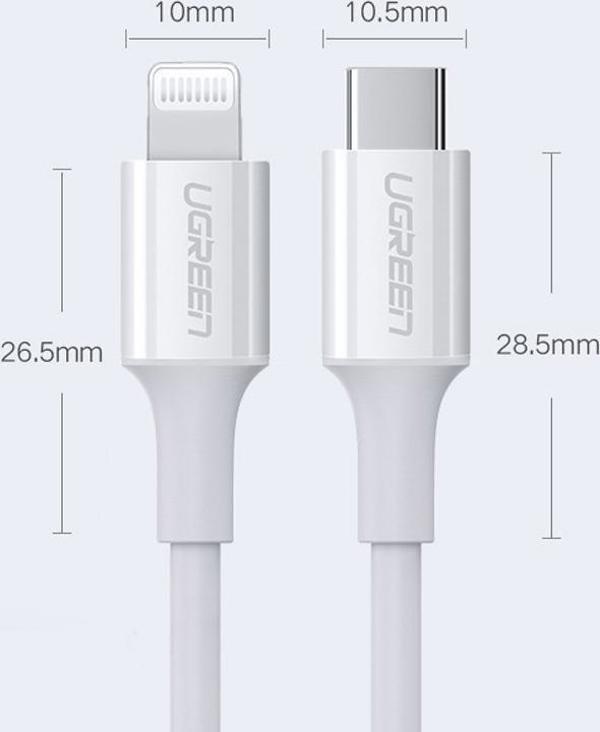 Καλώδιο USB Ugreen USB-C - Lightning 1.5 m Λευκό (6957303867486)