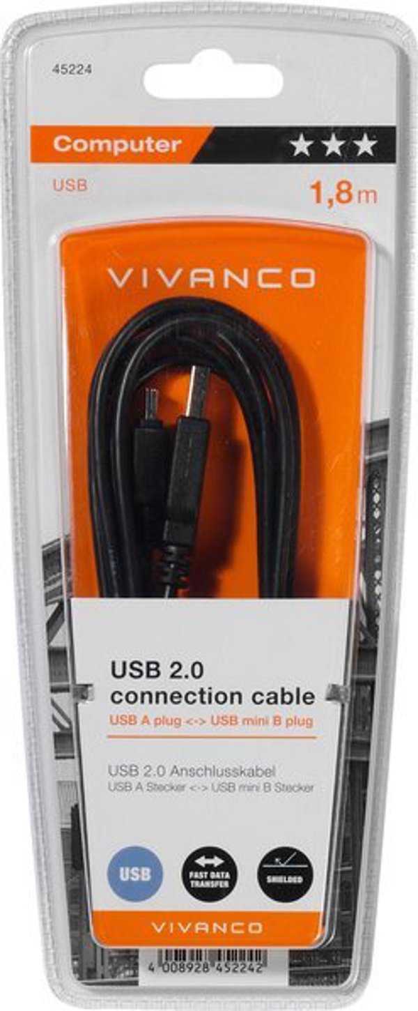 Καλώδιο USB Vivanco Vivanco καλώδιο USB - miniUSB 1.8m (45224)