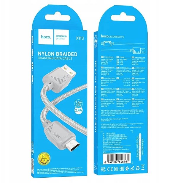 Kabel USB Hoco USB-A - microUSB 1 m Szary