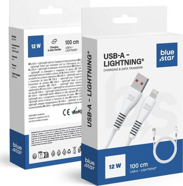 Καλώδιο BLUE STAR USB A σε Lightning 2A 12W DC99I 1 m λευκό