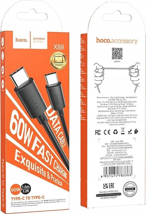 Kabel USB Hoco USB-C - USB-C 1 m Czarny (HOCOACC10)