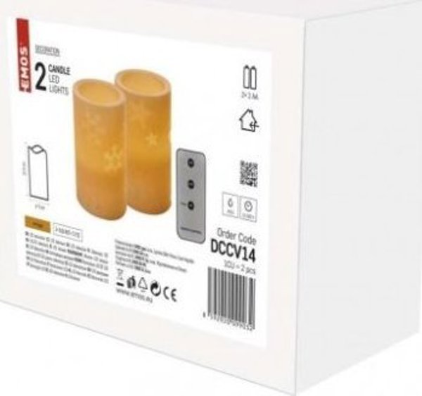 Χριστουγεννιάτικη διακόσμηση "2 κεριά", 2 x 3Vdc (2x2 x AA), 2 x 1 LED, κεχριμπαρένιο λευκό, με χρονοδιακόπτη, ελεγκτή και τηλεχειριστήριο, EMOS