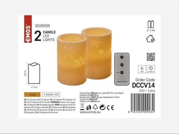 Χριστουγεννιάτικη διακόσμηση "2 κεριά", 2 x 3Vdc (2x2 x AA), 2 x 1 LED, κεχριμπαρένιο λευκό, με χρονοδιακόπτη, ελεγκτή και τηλεχειριστήριο, EMOS