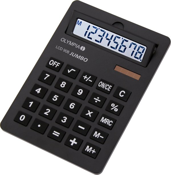 Olympia LCD-908 Επιτραπέζιος Αριθμομηχανή με 8 Ψηφία, Ανακλινόμενη Οθόνη και Υπολογισμό Φόρου, Μαύρο