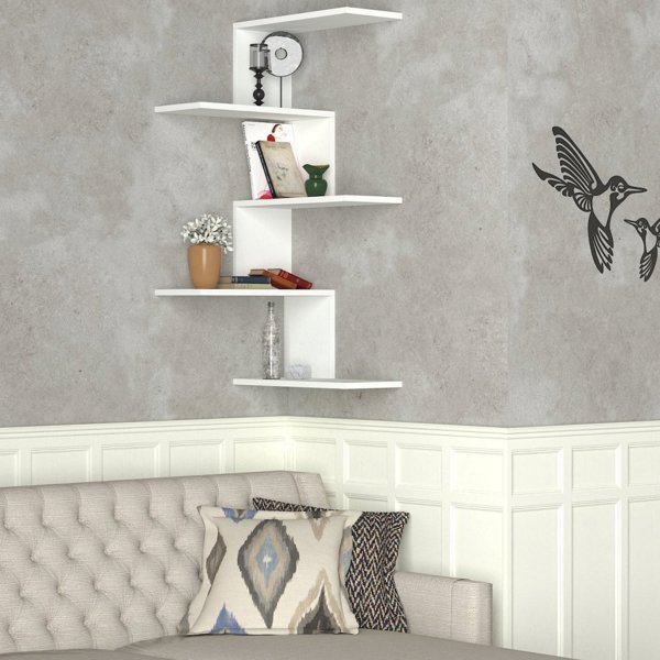 Γωνιακό επιτοίχιο ράφι Kalune Design Caniko, λευκό