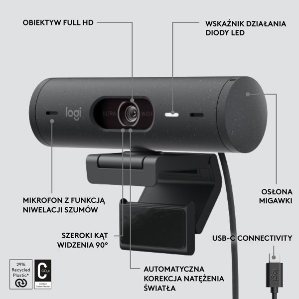 Κάμερα Διαδικτύου Logitech Brio 500 Graphite (960-001422)