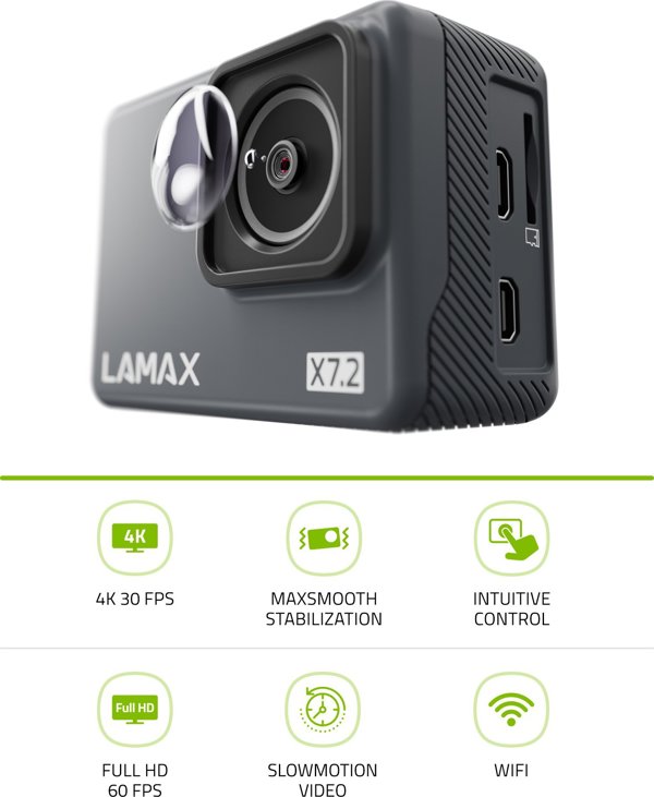 LAMAX X7.2 Action Camera, 4K, 30 fps, Σταθεροποίηση MAXsmooth, Μαύρη