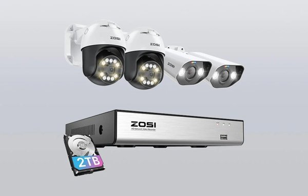 Σετ τεσσάρων καμερών IP ZOSI C296 WiFi 5MP (2 τεμ.) και C182 WiFi 8MP (2 τεμ.) + καταγραφικό + σκληρός δίσκος HDD 2TB