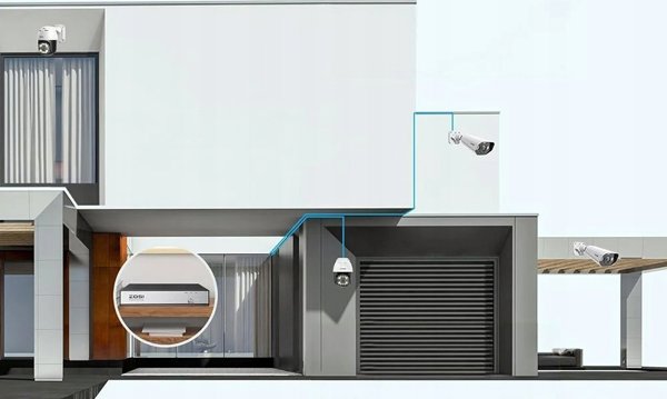 Σετ τεσσάρων καμερών IP ZOSI C296 WiFi 5MP (2 τεμ.) και C182 WiFi 8MP (2 τεμ.) + καταγραφικό + σκληρός δίσκος HDD 2TB