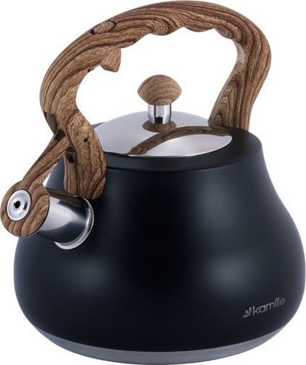 Καμμίλε Ατσάλινη τσαγιέρα με σφυρίχτρα 2.7 L Μαύρο Kamille KM-1092