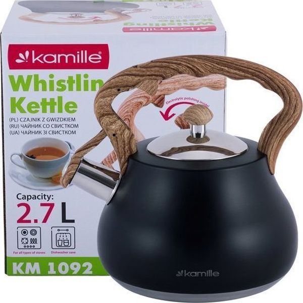 Καμμίλε Ατσάλινη τσαγιέρα με σφυρίχτρα 2.7 L Μαύρο Kamille KM-1092