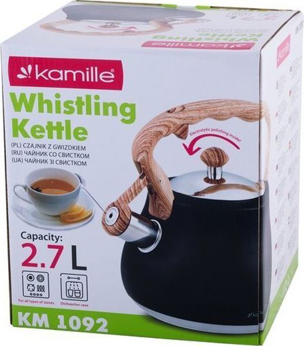 Καμμίλε Ατσάλινη τσαγιέρα με σφυρίχτρα 2.7 L Μαύρο Kamille KM-1092