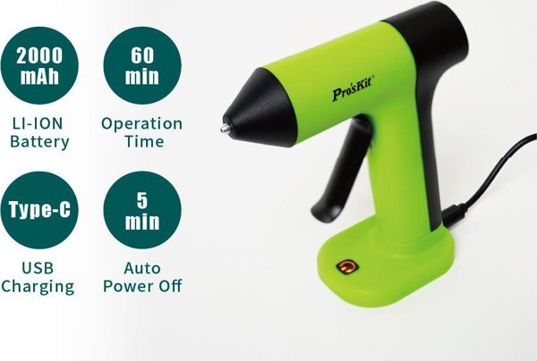 Ασύρματο πιστόλι θερμής κόλλας 2000mAh 15W για ράβδους O7mm GK-366U Pro'sKit