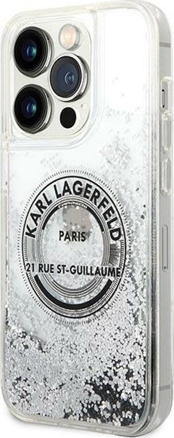 Θήκη Karl Lagerfeld KLHCP14LLCRSGRS Apple iPhone 14 Pro σκληρή θήκη Liquid Glitter RSG ασημί