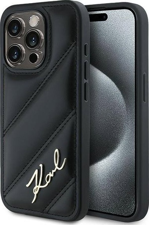Karl Lagerfeld Karl Lagerfeld KLHCP13LPQDSMGK iPhone 13 Pro / 13 6.1" μαύρη σκληρή θήκη Διαγώνιο Καπιτονέ Script