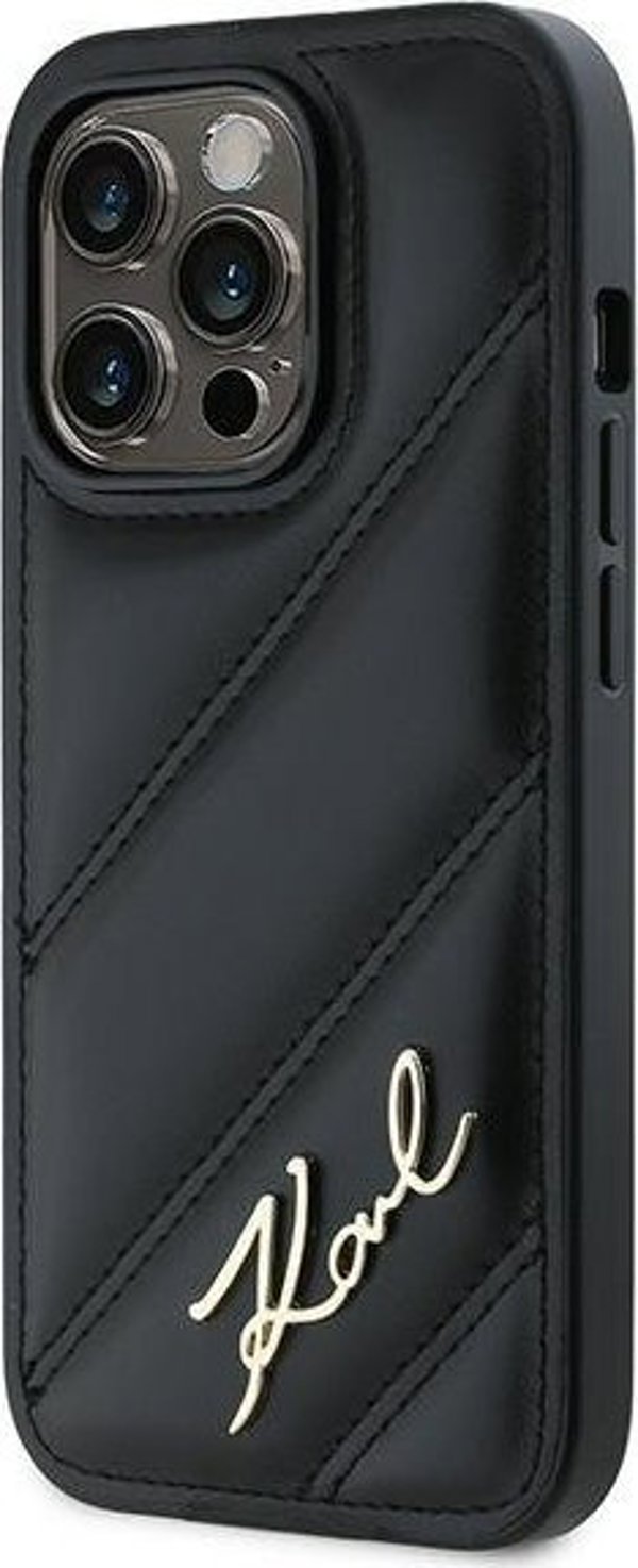 Karl Lagerfeld Karl Lagerfeld KLHCP13LPQDSMGK iPhone 13 Pro / 13 6.1" μαύρη σκληρή θήκη Διαγώνιο Καπιτονέ Script