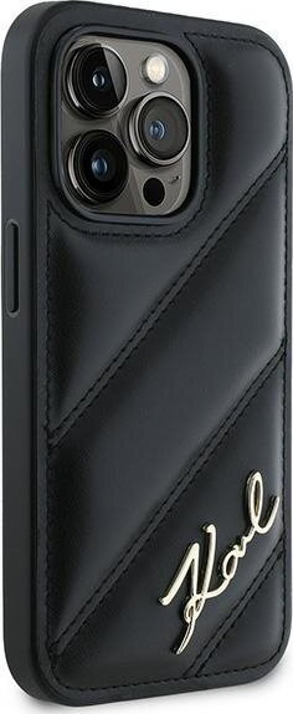 Karl Lagerfeld Karl Lagerfeld KLHCP13LPQDSMGK iPhone 13 Pro / 13 6.1" μαύρη σκληρή θήκη Διαγώνιο Καπιτονέ Script