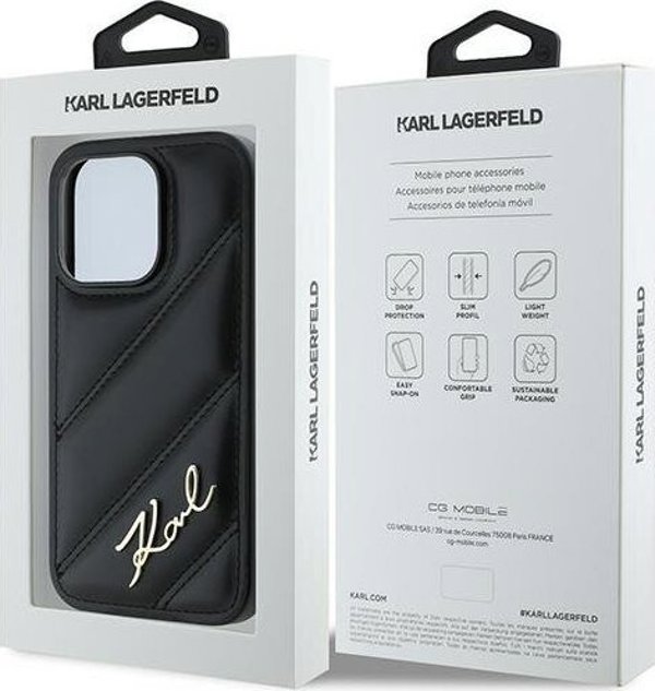 Karl Lagerfeld Karl Lagerfeld KLHCP13LPQDSMGK iPhone 13 Pro / 13 6.1" μαύρη σκληρή θήκη Διαγώνιο Καπιτονέ Script