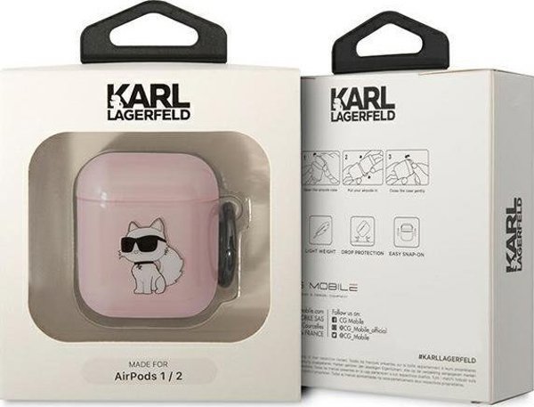 Karl Lagerfeld Karl Lagerfeld KLA2HNCHTCP Airpods 1/2 θήκη ροζ Ikonik Choupette