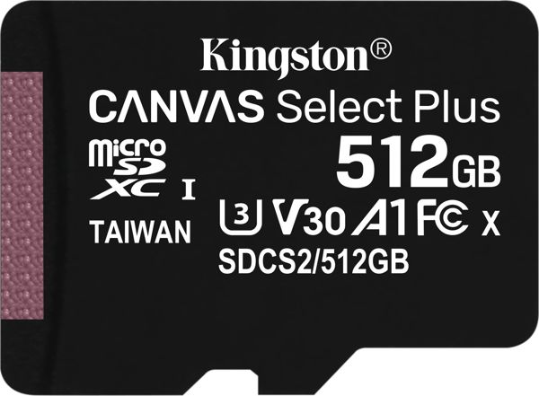 Κάρτα Kingston Canvas Select Plus MicroSD 512 GB Class 10 UHS-I/U3 A1 V30 (SDCS2/512GBSP)