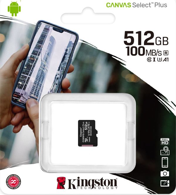 Κάρτα Kingston Canvas Select Plus MicroSD 512 GB Class 10 UHS-I/U3 A1 V30 (SDCS2/512GBSP)