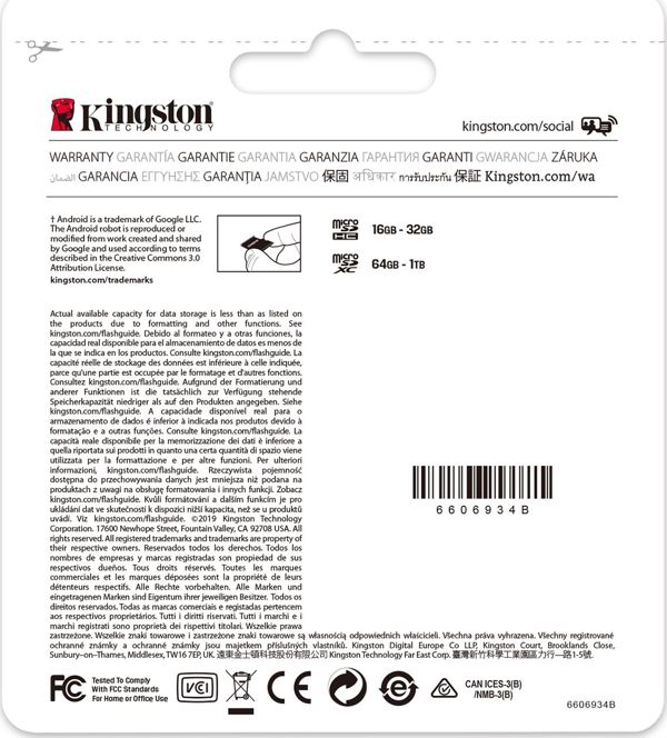 Κάρτα Kingston Canvas Select Plus MicroSD 512 GB Class 10 UHS-I/U3 A1 V30 (SDCS2/512GBSP)