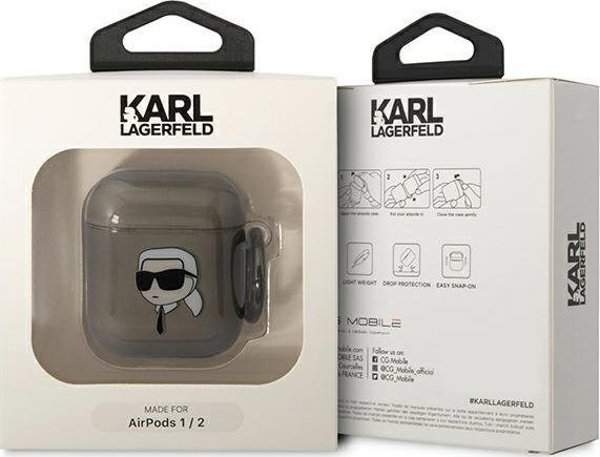 Κάλυμμα AirPods 1/2 Karl Lagerfeld KLA2HNIKTCK μαύρο Karl`s Head