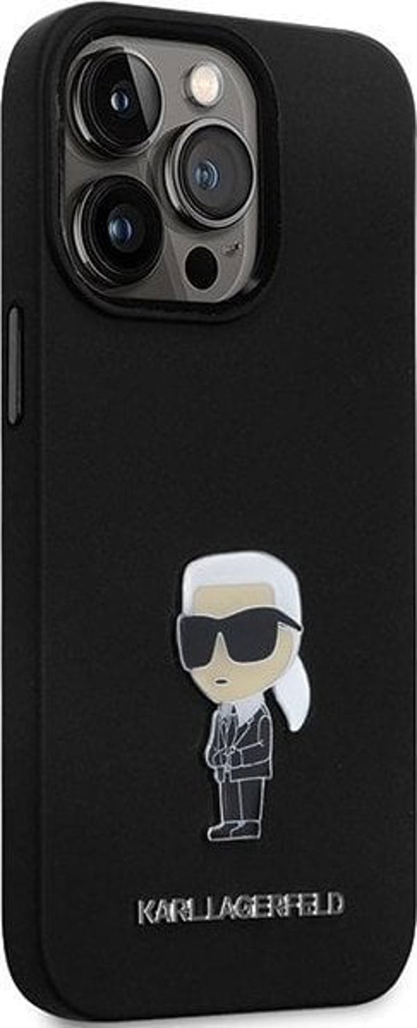 Κάλυμμα Karl Lagerfeld KLHCP14XSMHKNPK iPhone 14 Pro Max 6.7" μαύρο/μαύρο Σιλικόνη Ikonik Metal Pin