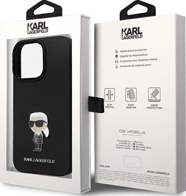 Κάλυμμα Karl Lagerfeld KLHCP14XSMHKNPK iPhone 14 Pro Max 6.7" μαύρο/μαύρο Σιλικόνη Ikonik Metal Pin