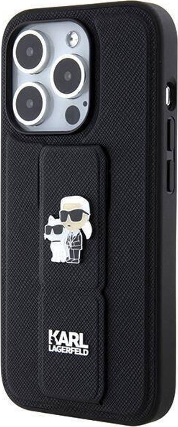 Karl Lagerfeld Karl Lagerfeld KLHCP14LGSAKCPK iPhone 14 Pro 6.1" μαύρη/black σκληρή θήκη Gripstand Saffiano Karl&Choupette Pins