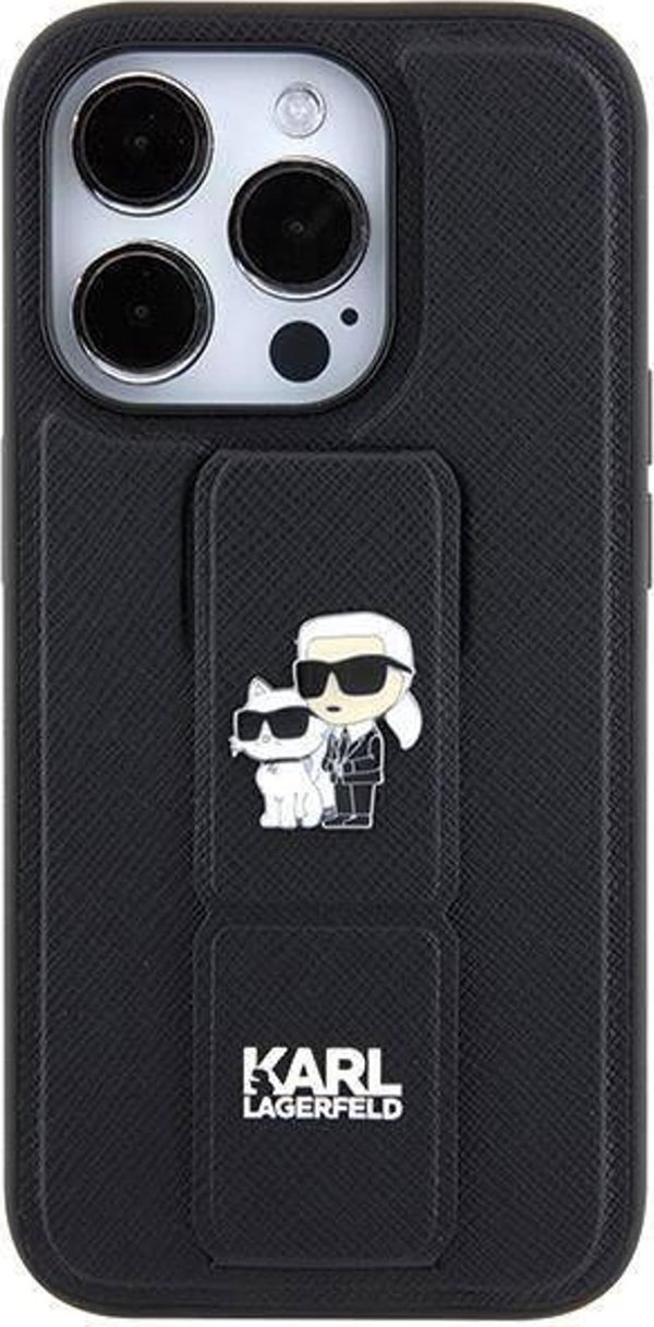 Karl Lagerfeld Karl Lagerfeld KLHCP14LGSAKCPK iPhone 14 Pro 6.1" μαύρη/black σκληρή θήκη Gripstand Saffiano Karl&Choupette Pins
