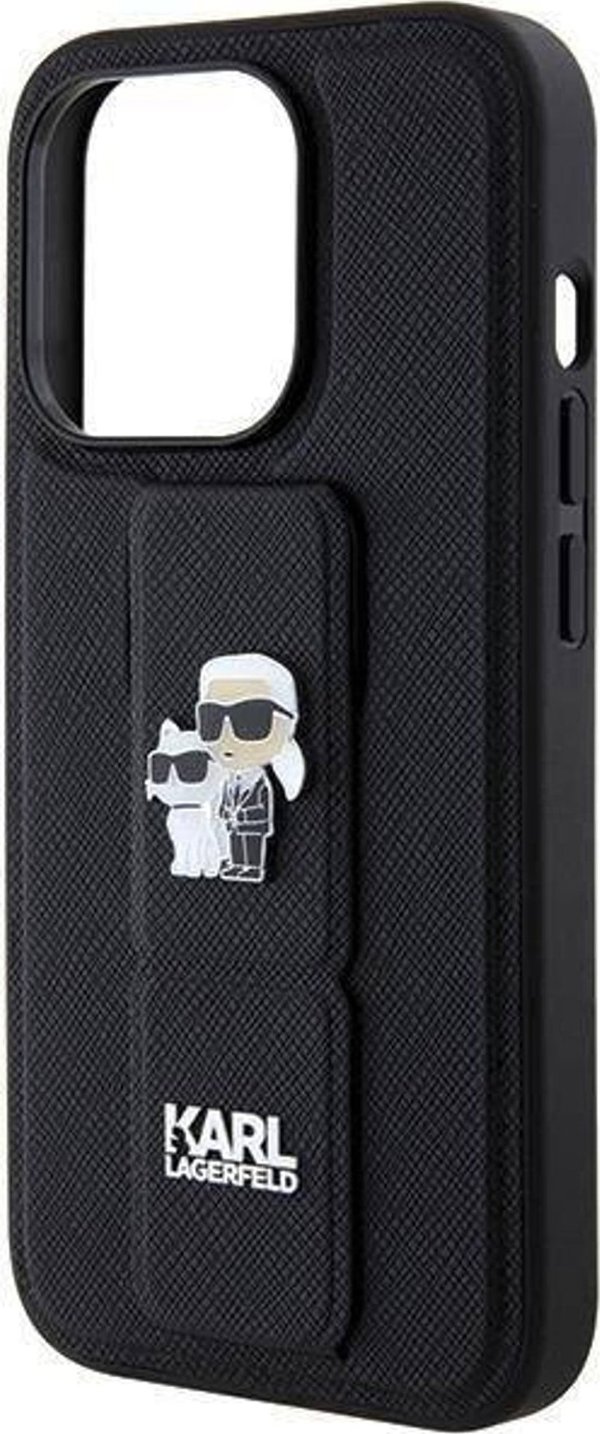 Karl Lagerfeld Karl Lagerfeld KLHCP14LGSAKCPK iPhone 14 Pro 6.1" μαύρη/black σκληρή θήκη Gripstand Saffiano Karl&Choupette Pins