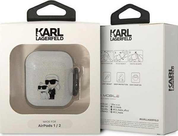 Διάφανη θήκη Airpods 1/2 Gliter Karl&Choupette