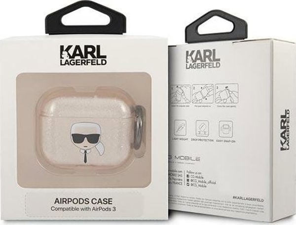 Θήκη προστασίας Karl Lagerfeld KLA3UKHGD Glitter Karl`s Head για AirPods 3 χρυσό