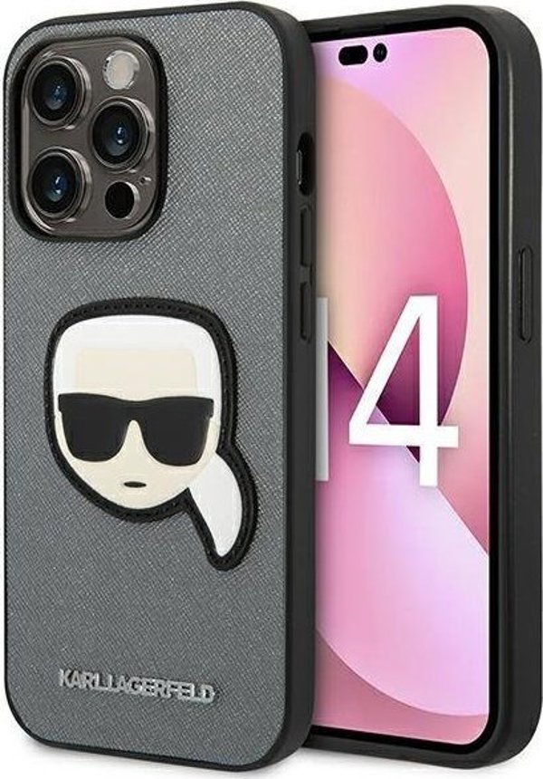 Θήκη Karl Lagerfeld Karl Lagerfeld Saffiano Karl Head Patch - Etui iPhone 14 Pro (ασημί)