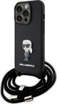 Karl Lagerfeld Karl Lagerfeld KLHCP15LSASKNPSK iPhone 15 Pro 6.1" σκληρή θήκη μαύρη Crossbody Saffiano Monogram Metal Pin Karl & Choupette