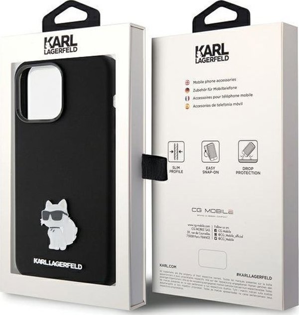 Karl Lagerfeld Karl Lagerfeld KLHCP15LSMHCNPK iPhone 15 Pro 6.1" μαύρη Σιλικόνη Choupette Metal Pin