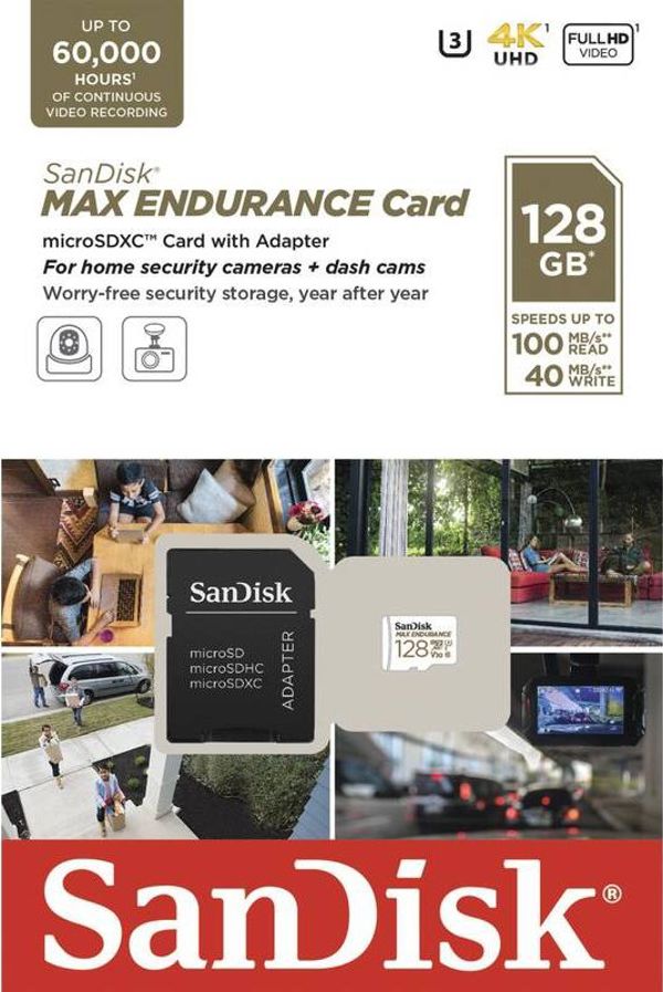 SanDisk Max Endurance MicroSDXC 128GB Κάρτα Μνήμης Class 10 UHS-I U3 V30 για Dash Cam & Home Security